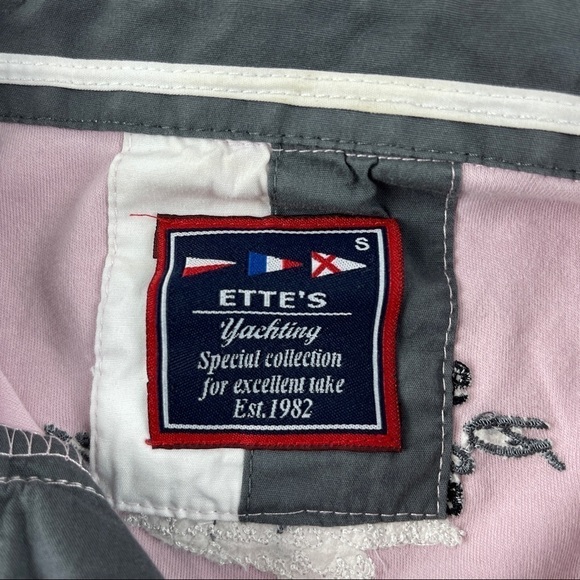Ettes Yachting Polo Womens Small Pink Blue Log Embroidered Snap Short Sleeve - Picture 2 of 9